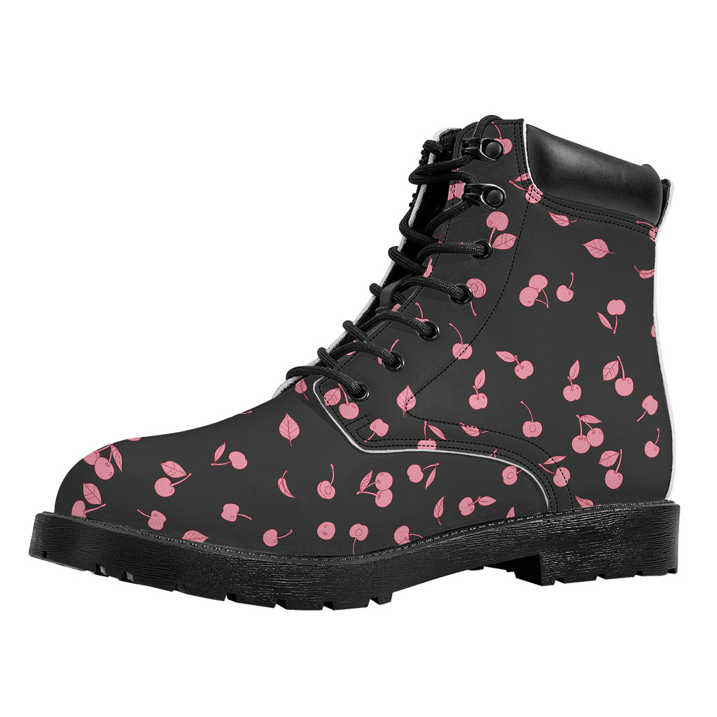 Pink Cherry Pattern Print Work Boots
