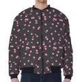 Pink Cherry Pattern Print Zip Sleeve Bomber Jacket