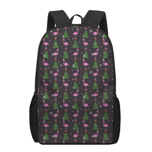 Pink Christmas Flamingo Pattern Print 17 Inch Backpack