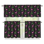 Pink Christmas Flamingo Pattern Print 3 Piece Kitchen Curtains
