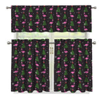 Pink Christmas Flamingo Pattern Print 3 Piece Kitchen Curtains