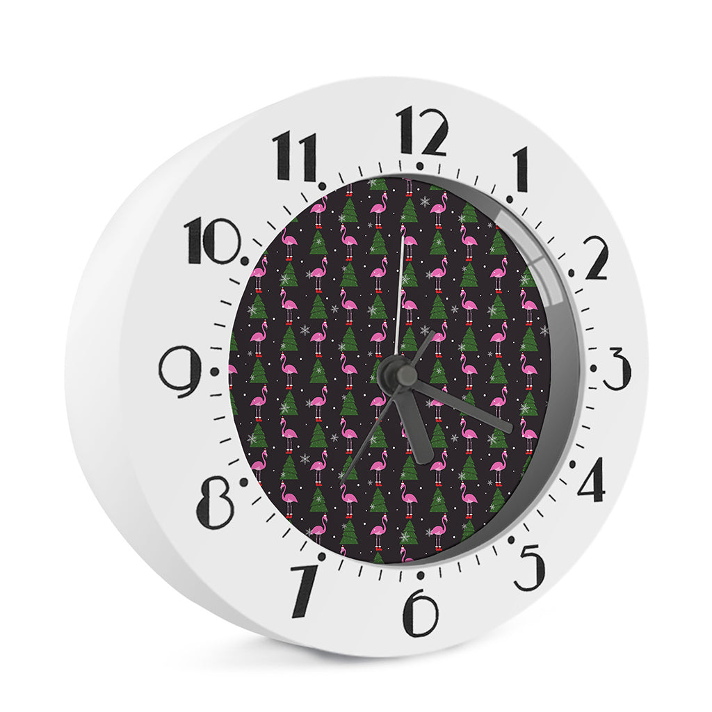 Pink Christmas Flamingo Pattern Print Alarm Clock