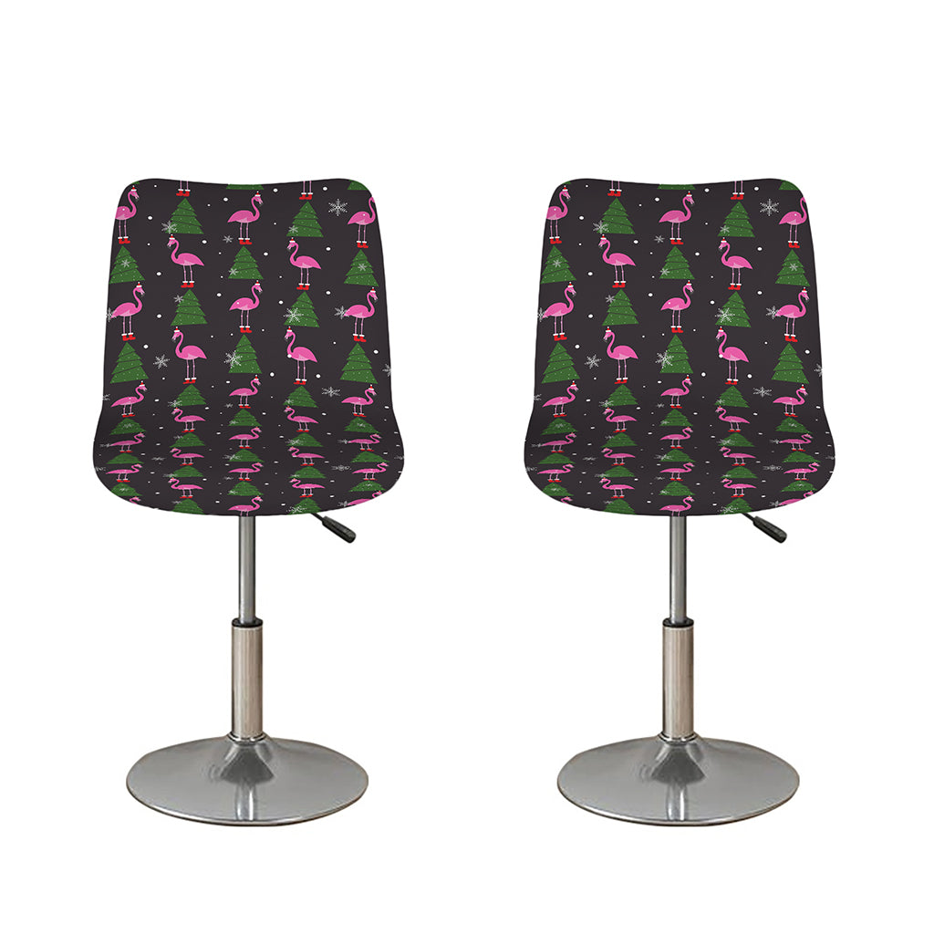 Pink Christmas Flamingo Pattern Print Bar Stool Covers