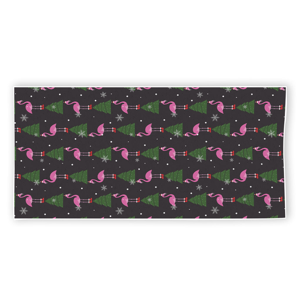 Pink Christmas Flamingo Pattern Print Beach Towel