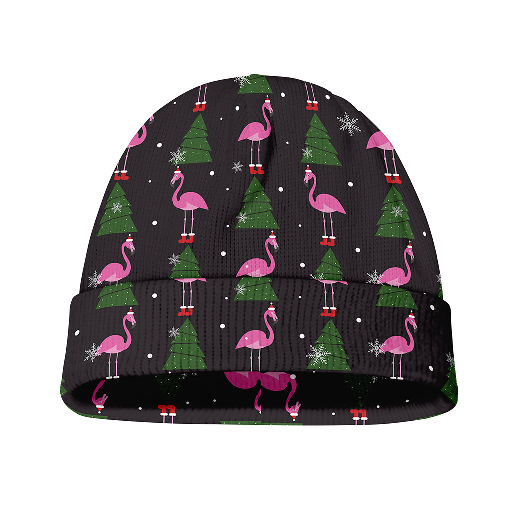 Pink Christmas Flamingo Pattern Print Beanie