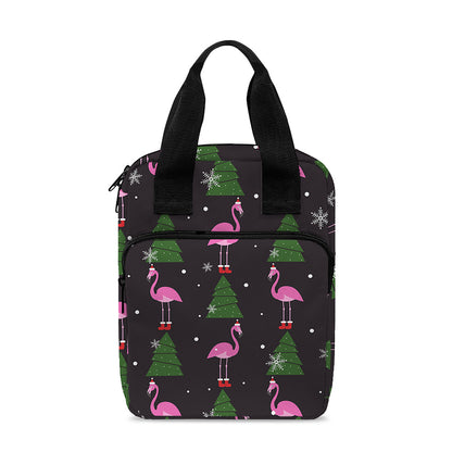 Pink Christmas Flamingo Pattern Print Bible Tote Bag