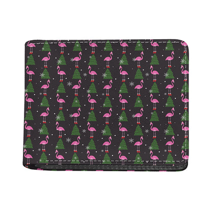 Pink Christmas Flamingo Pattern Print Bifold Wallet