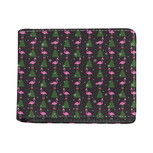 Pink Christmas Flamingo Pattern Print Bifold Wallet
