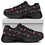 Pink Christmas Flamingo Pattern Print Black Chunky Shoes