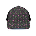 Pink Christmas Flamingo Pattern Print Black Mesh Trucker Hat