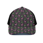 Pink Christmas Flamingo Pattern Print Black Mesh Trucker Cap