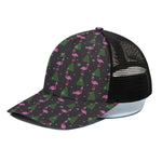 Pink Christmas Flamingo Pattern Print Black Mesh Trucker Cap