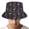 Pink Christmas Flamingo Pattern Print Bucket Hat