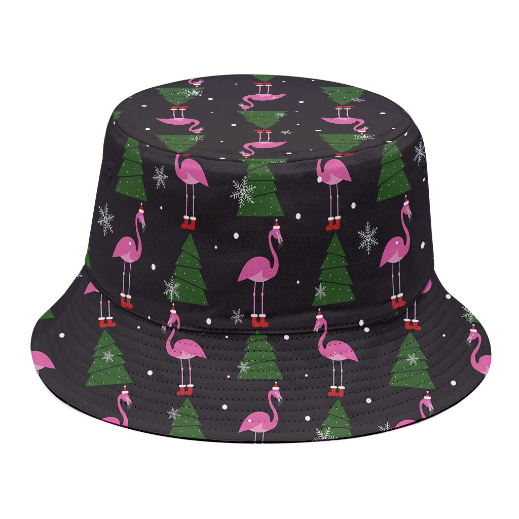 Pink Christmas Flamingo Pattern Print Bucket Hat