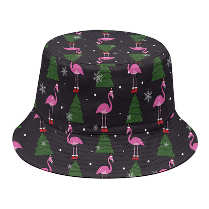 Pink Christmas Flamingo Pattern Print Bucket Hat