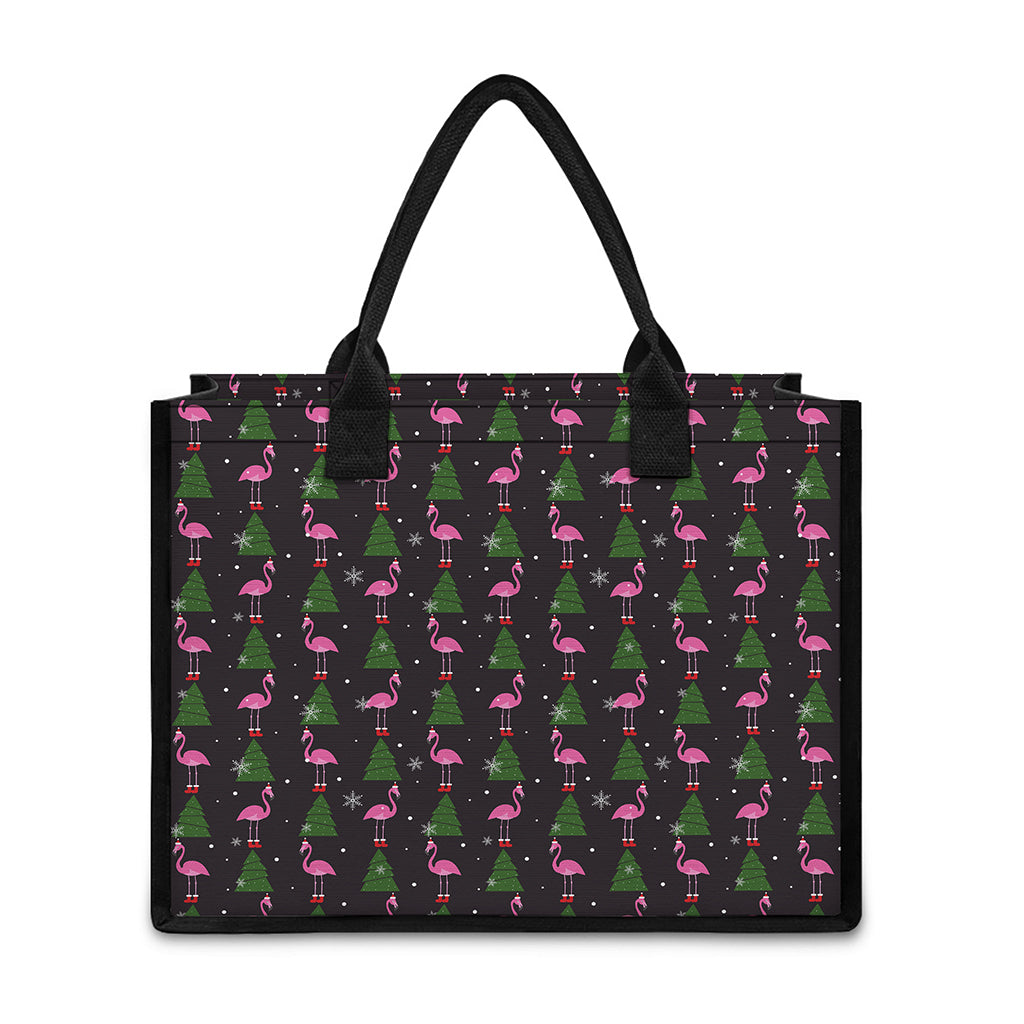 Pink Christmas Flamingo Pattern Print Canvas Tote Bag