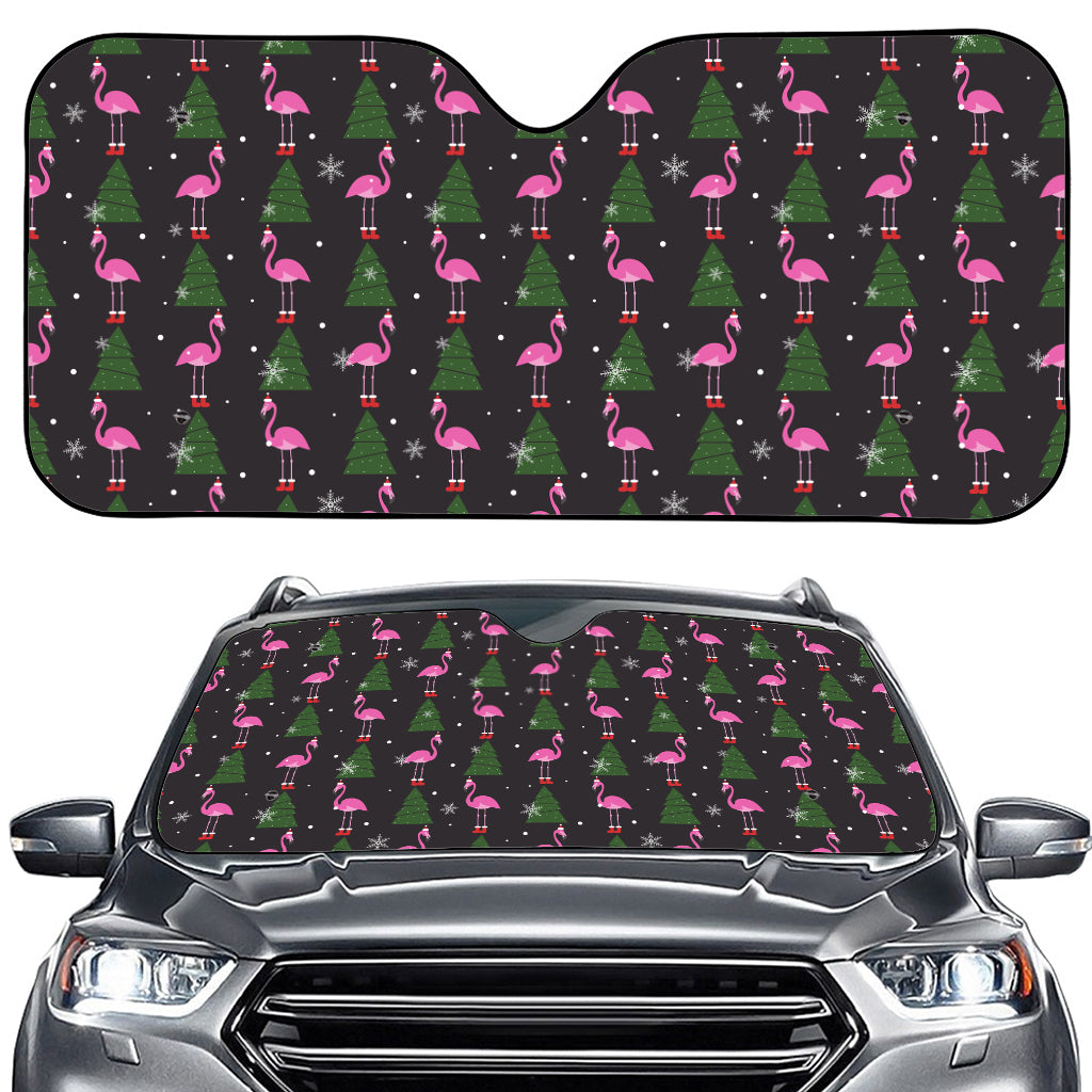 Pink Christmas Flamingo Pattern Print Car Windshield Sun Shade