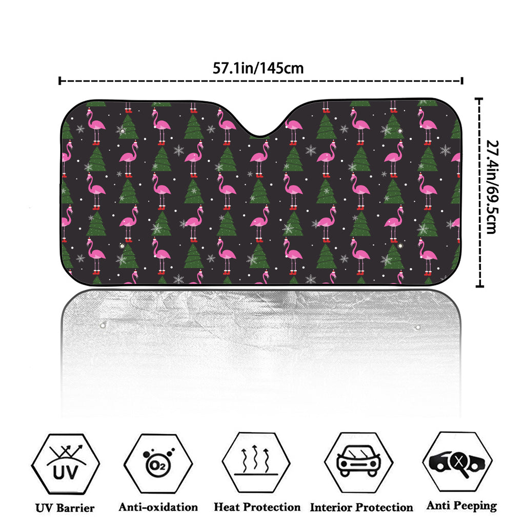 Pink Christmas Flamingo Pattern Print Car Windshield Sun Shade