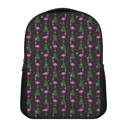 Pink Christmas Flamingo Pattern Print Casual Backpack