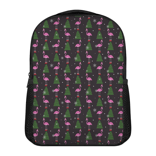Pink Christmas Flamingo Pattern Print Casual Backpack