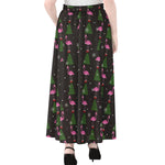 Pink Christmas Flamingo Pattern Print Chiffon Maxi Skirt