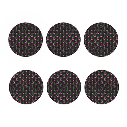 Pink Christmas Flamingo Pattern Print Coaster Set