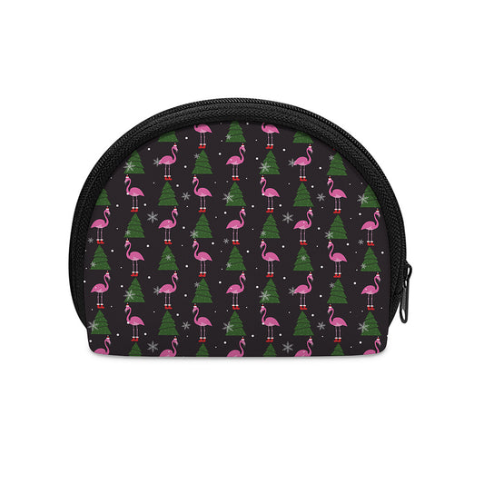 Pink Christmas Flamingo Pattern Print Coin Purse