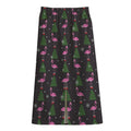 Pink Christmas Flamingo Pattern Print Cotton Front Slit Maxi Skirt