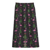 Pink Christmas Flamingo Pattern Print Cotton Front Slit Maxi Skirt