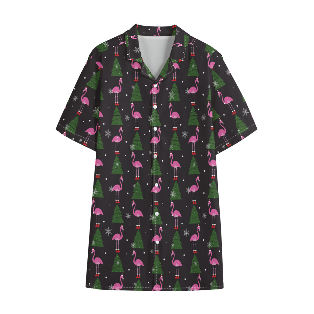 Pink Christmas Flamingo Pattern Print Cotton Hawaiian Shirt