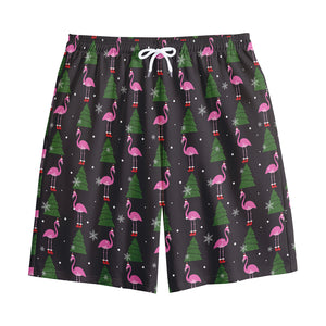 Pink Christmas Flamingo Pattern Print Cotton Shorts