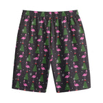 Pink Christmas Flamingo Pattern Print Cotton Shorts