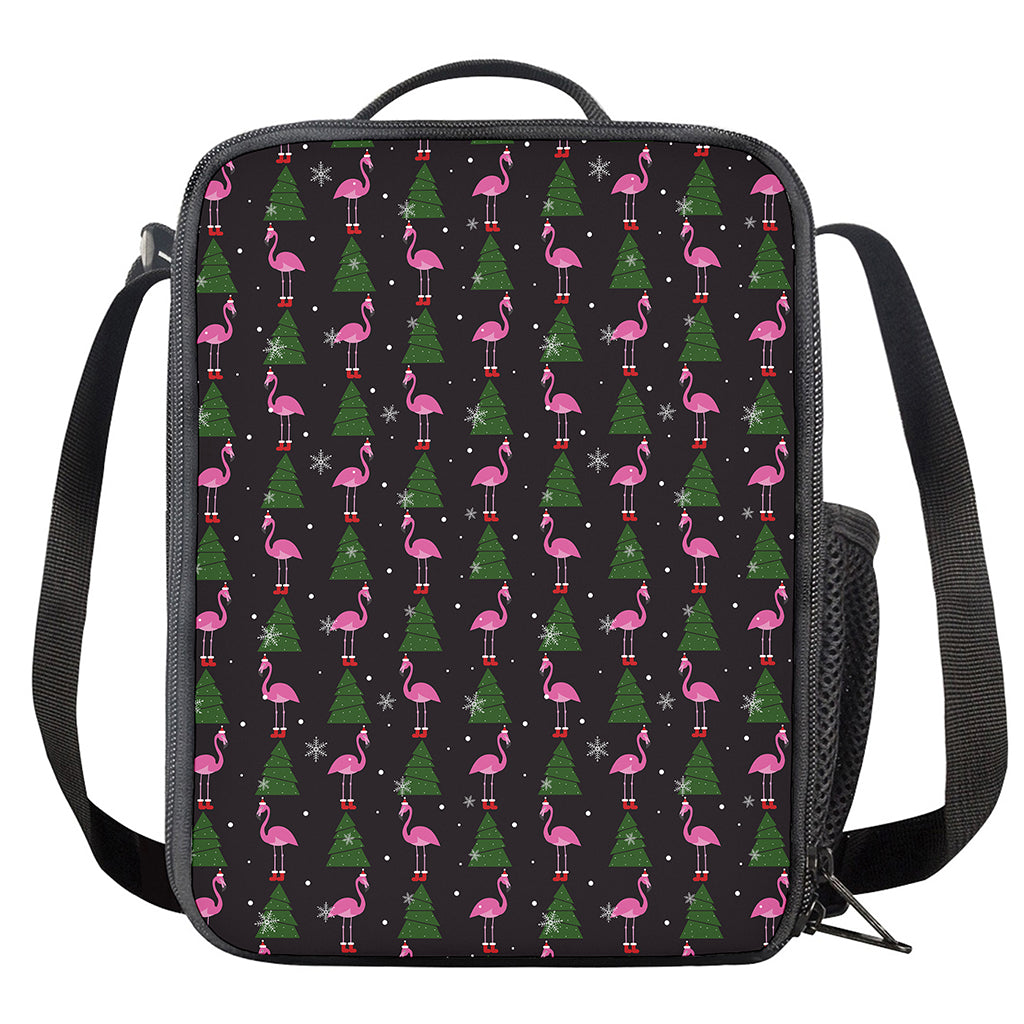 Pink Christmas Flamingo Pattern Print Crossbody Lunch Bag
