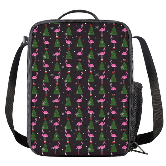 Pink Christmas Flamingo Pattern Print Crossbody Lunch Bag