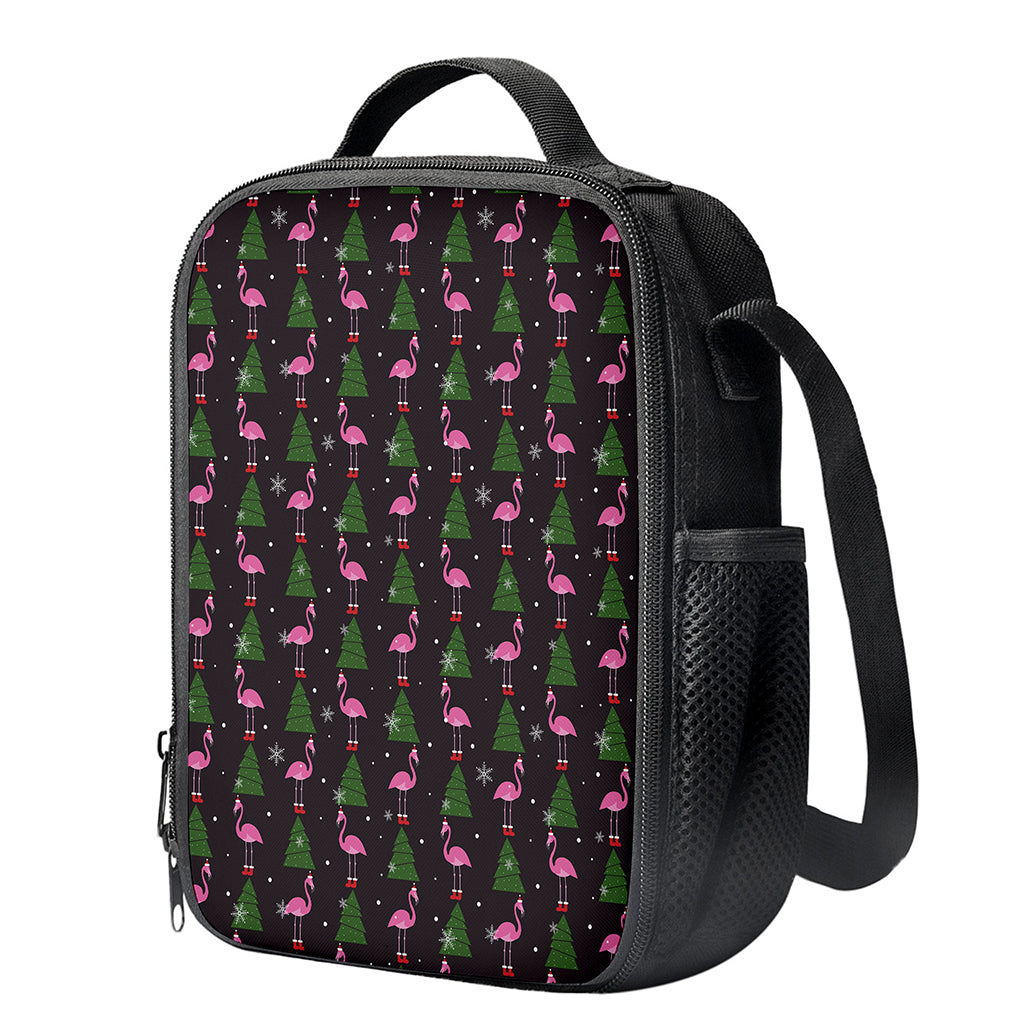 Pink Christmas Flamingo Pattern Print Crossbody Lunch Bag