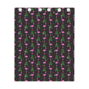 Pink Christmas Flamingo Pattern Print Curtain