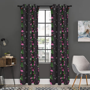 Pink Christmas Flamingo Pattern Print Curtain