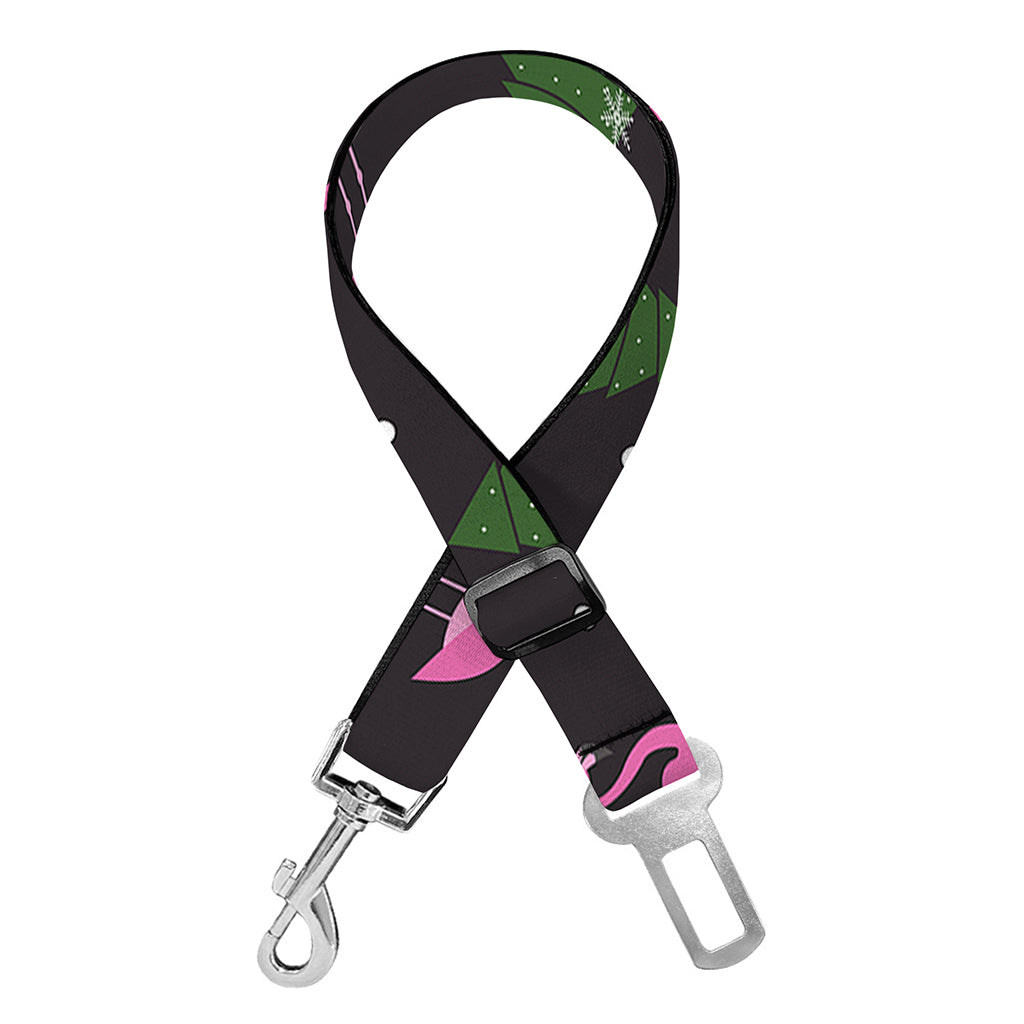 Pink Christmas Flamingo Pattern Print Dog Seat Belt