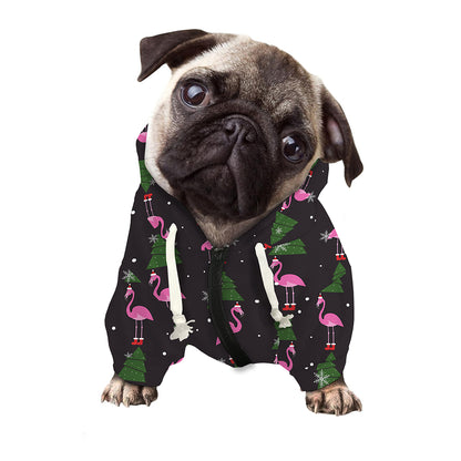 Pink Christmas Flamingo Pattern Print Dog Zip Up Hoodie