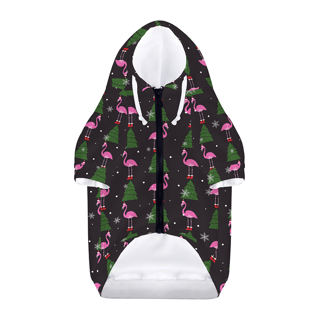 Pink Christmas Flamingo Pattern Print Dog Zip Up Hoodie
