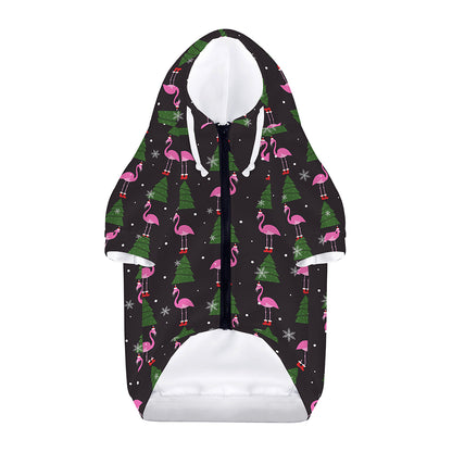 Pink Christmas Flamingo Pattern Print Dog Zip Up Hoodie