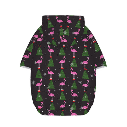Pink Christmas Flamingo Pattern Print Dog Zip Up Hoodie