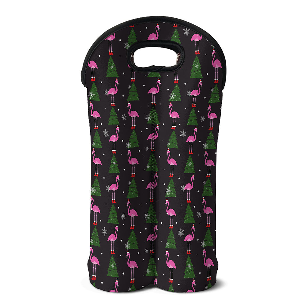 Pink Christmas Flamingo Pattern Print Double Neoprene Wine Tote