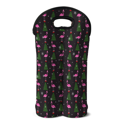 Pink Christmas Flamingo Pattern Print Double Neoprene Wine Tote