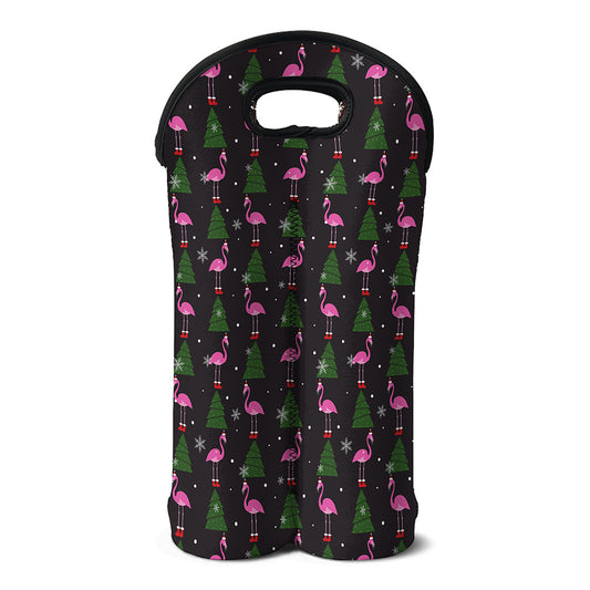 Pink Christmas Flamingo Pattern Print Double Neoprene Wine Tote