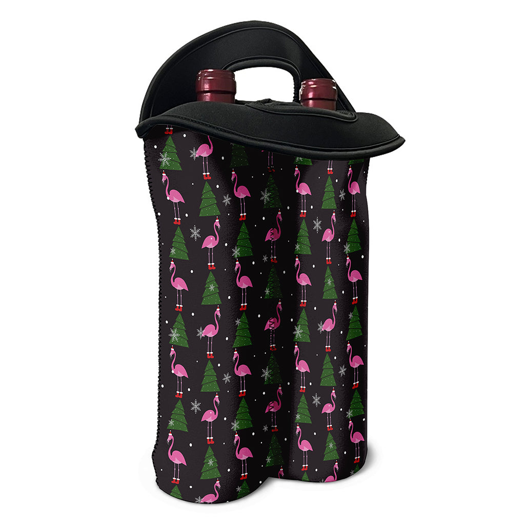 Pink Christmas Flamingo Pattern Print Double Neoprene Wine Tote