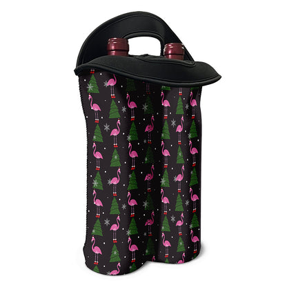 Pink Christmas Flamingo Pattern Print Double Neoprene Wine Tote