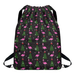 Pink Christmas Flamingo Pattern Print Drawstring Backpack