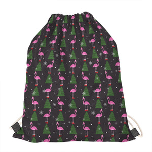 Pink Christmas Flamingo Pattern Print Drawstring Bag