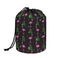 Pink Christmas Flamingo Pattern Print Drawstring Makeup Bag